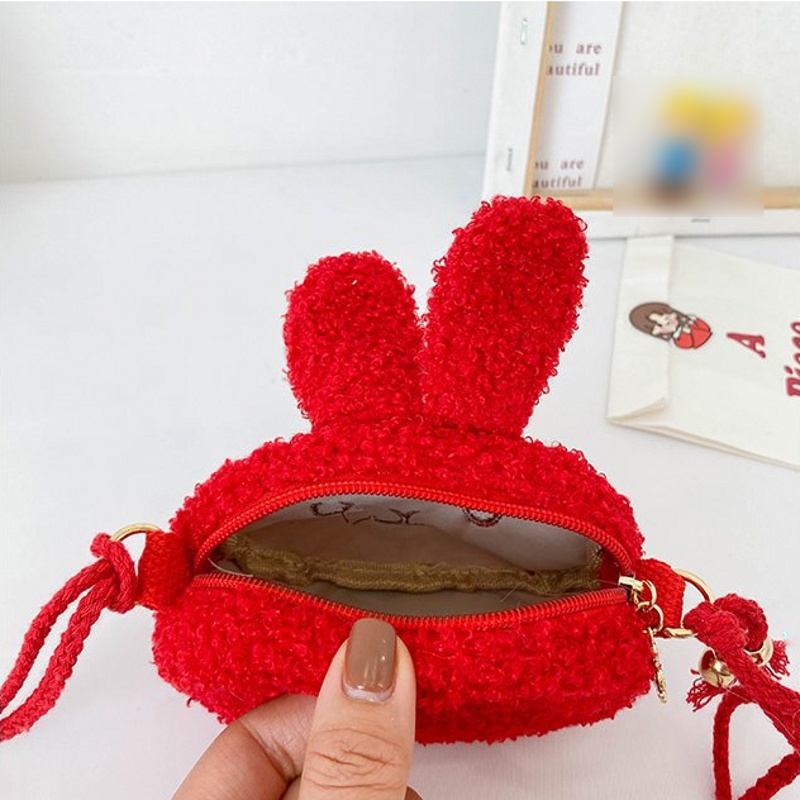 Túi Đeo Chéo Bằng Vải Bông Mềm Hình Thỏ Dễ Thương Có Khóa Kéo Cho Bé Gái