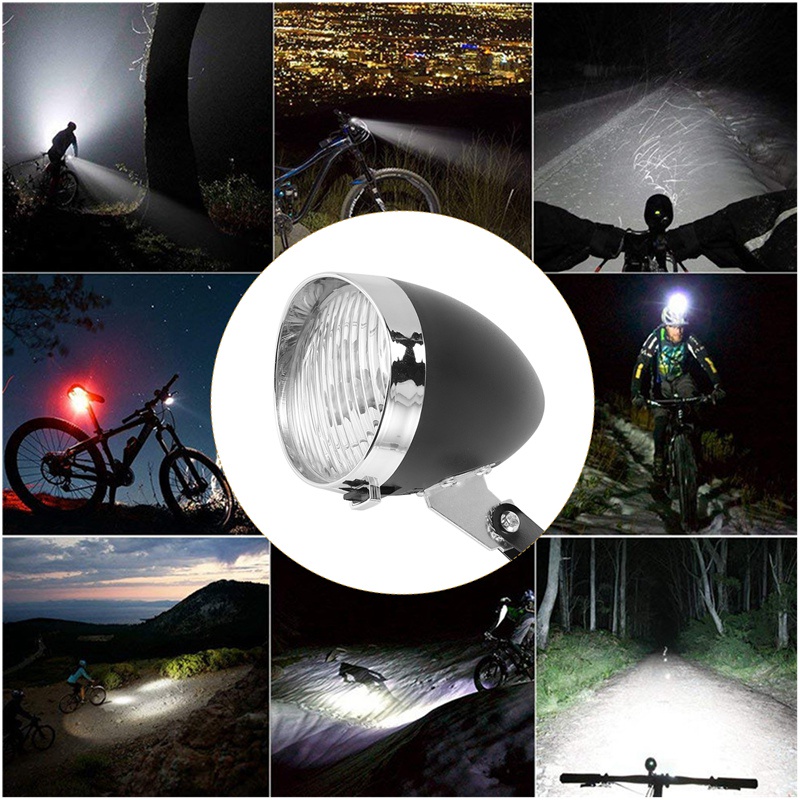 Đèn Pha 3 Bóng Led Gắn Phía Trước Xe Đạp Cổ Điển