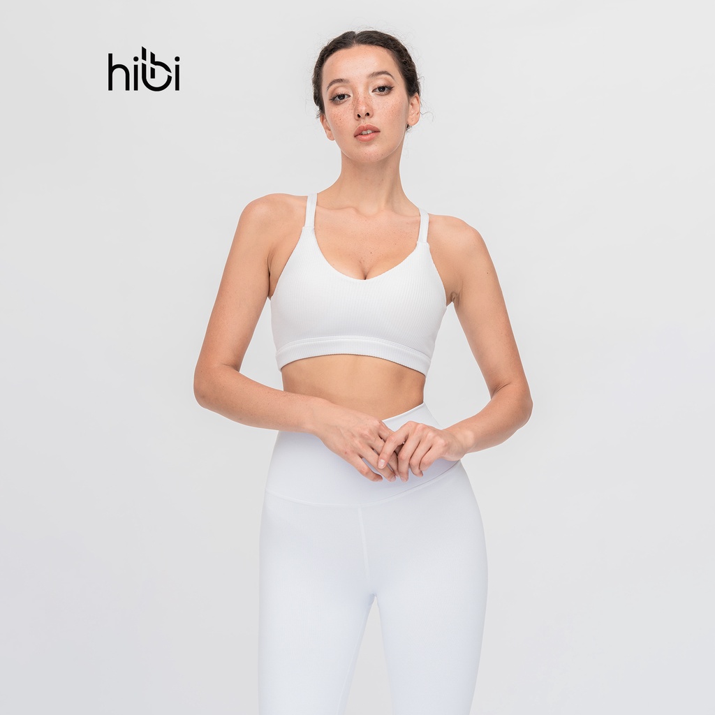 Set Đồ Tập Yoga Gym Luxury Hibi Sports H153 Áo 2 Dây Lưng Tam Giác, Đen và Trắng, Kèm Mút Ngực, Chất Vải Rib & Hi-Fabric