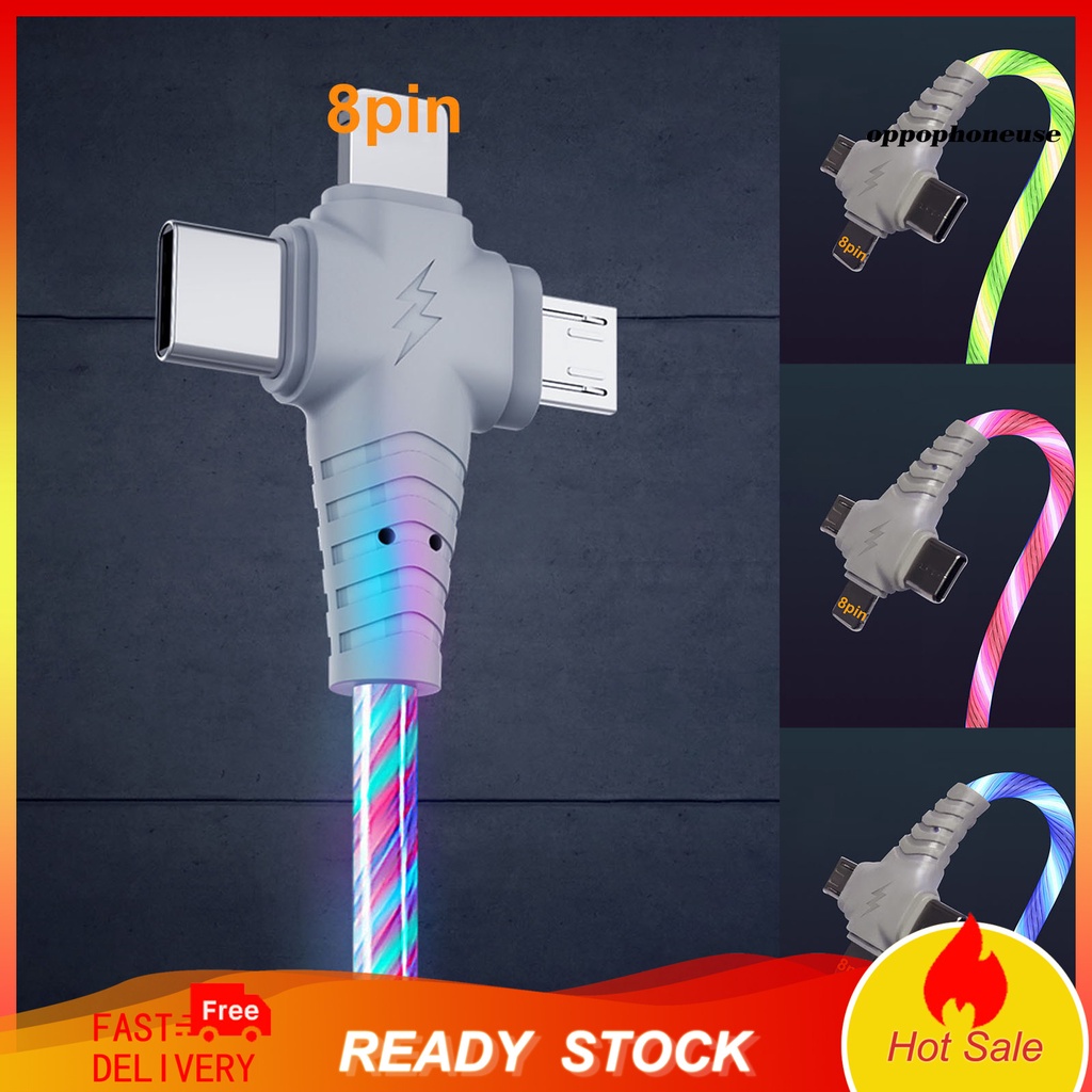 Dây Cáp Sạc Nhanh 3 Trong 1 Dòng Chảy 2.1A 8 Pin Micro USB Type-C Phát Sáng Dành Cho Điện Thoại Apple