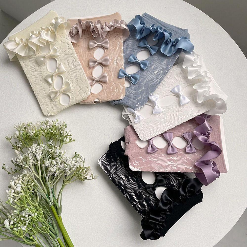 Đôi Vớ Dài Phối Ren Rỗng Thoải Mái Đính Nơ Ngôi Sao Ngọt Ngào Cho Bé Gái