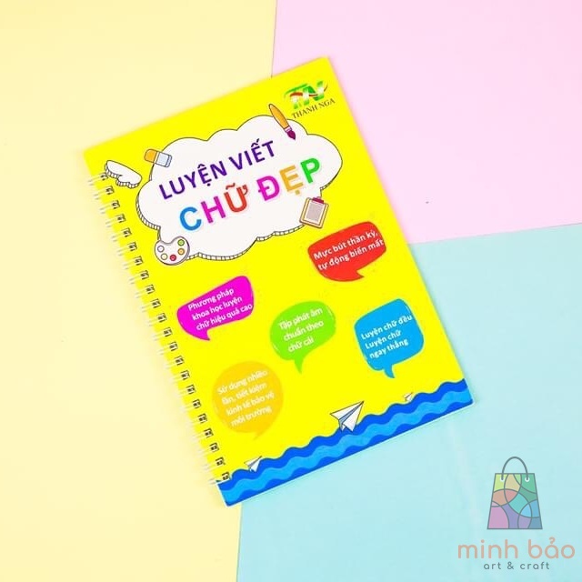 BỘ 3 VỞ LUYỆN VIẾT CHỮ ĐẸP THANH NGA (TẶNG KÈM 2 BÚT VÀ 8 NGÒI BÚT TỰ BAY MÀU MỰC CHO BÉ VIẾT NHIỀU LẦN)