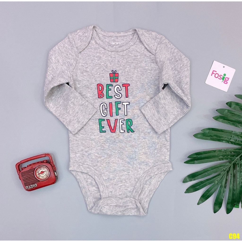 Bodysuit Tay Dài Bé Trai Cter - Xám Chữ Màu c94