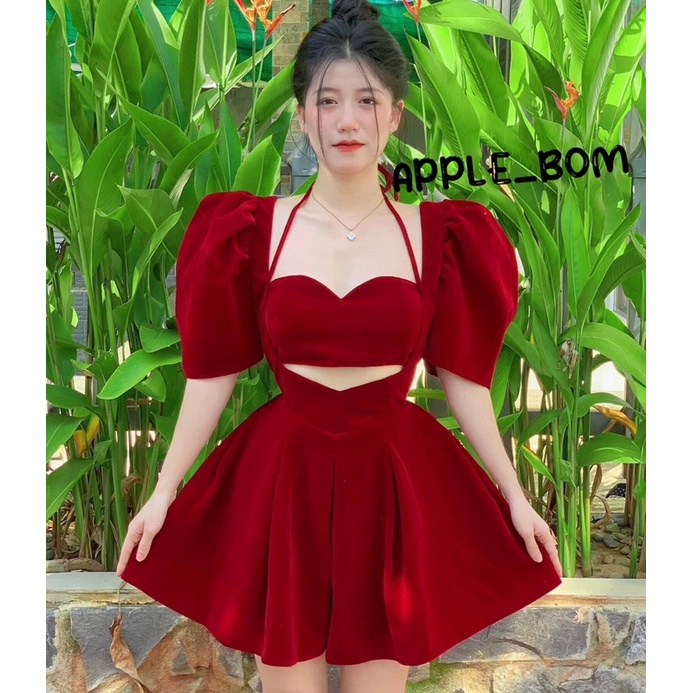 Jumpsuit tay phồng chất liệu nhung sang chảnh - 343