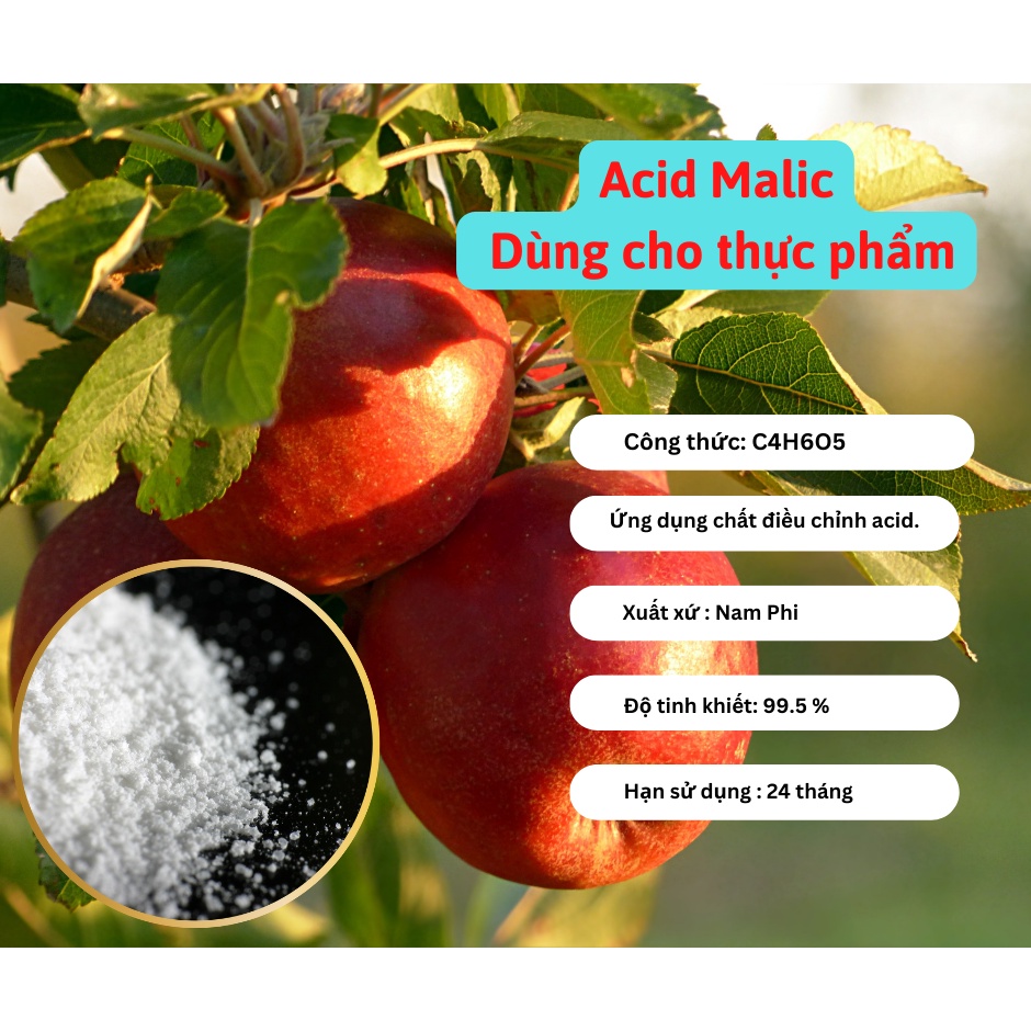 500g Acid malic chiết xuất từ trái cây dùng trong thực phẩm Acid malic for food- 500g