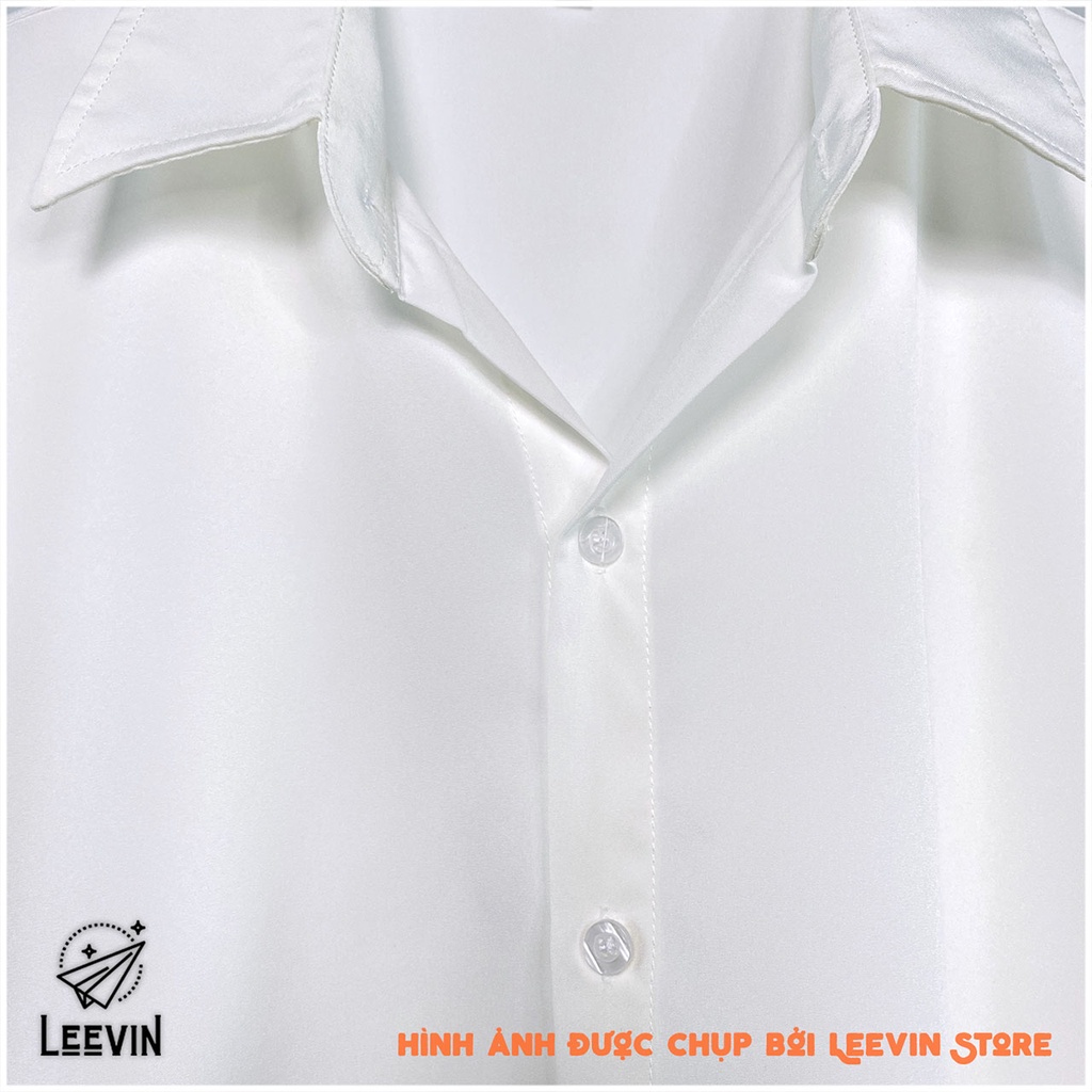 Áo Sơ Mi Nam Dài Tay Basic Simple Unisex Cotton Lụa Hàn Quốc Màu Trắng Và Đen Mịn Mát Có Form Rộng Bigsize Leevin Store