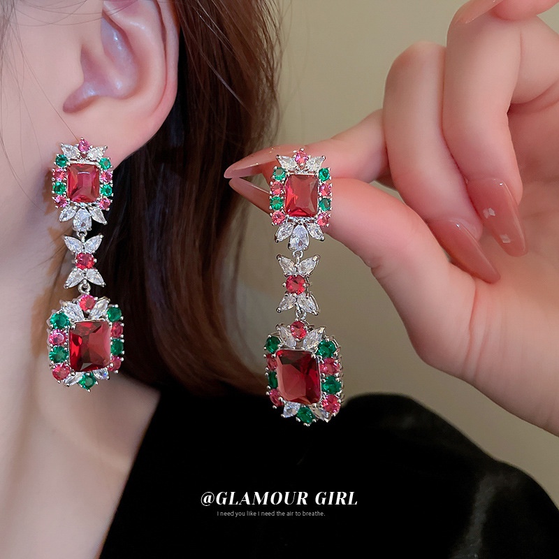 Bông Tai Hình Hoa Đính Đá Zircon Nhiều Màu Thời Trang Cao Cấp Sang Trọng