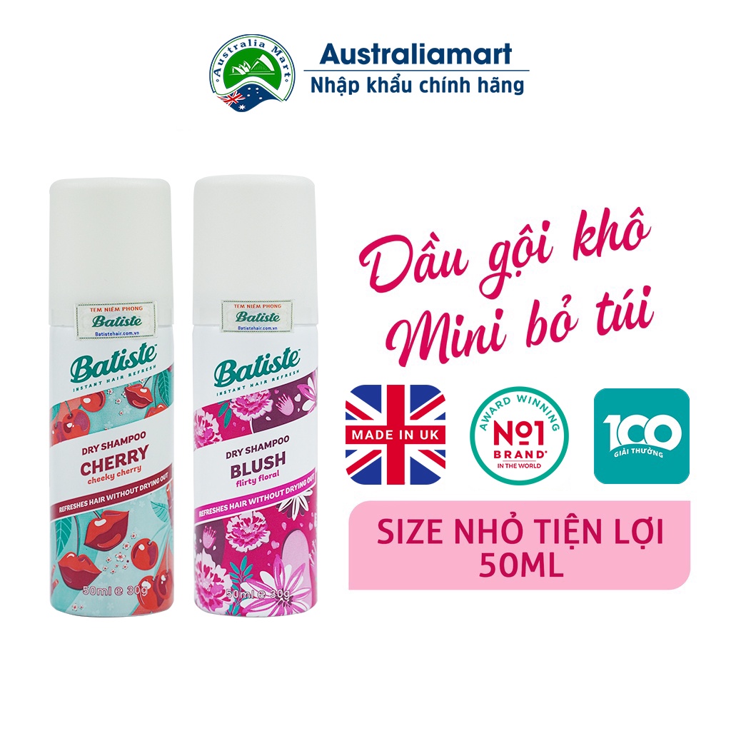 Dầu Gội Khô Batiste Dry Shampoo 50ml Làm Sạch Tóc Tức Thì Size nhỏ tiện