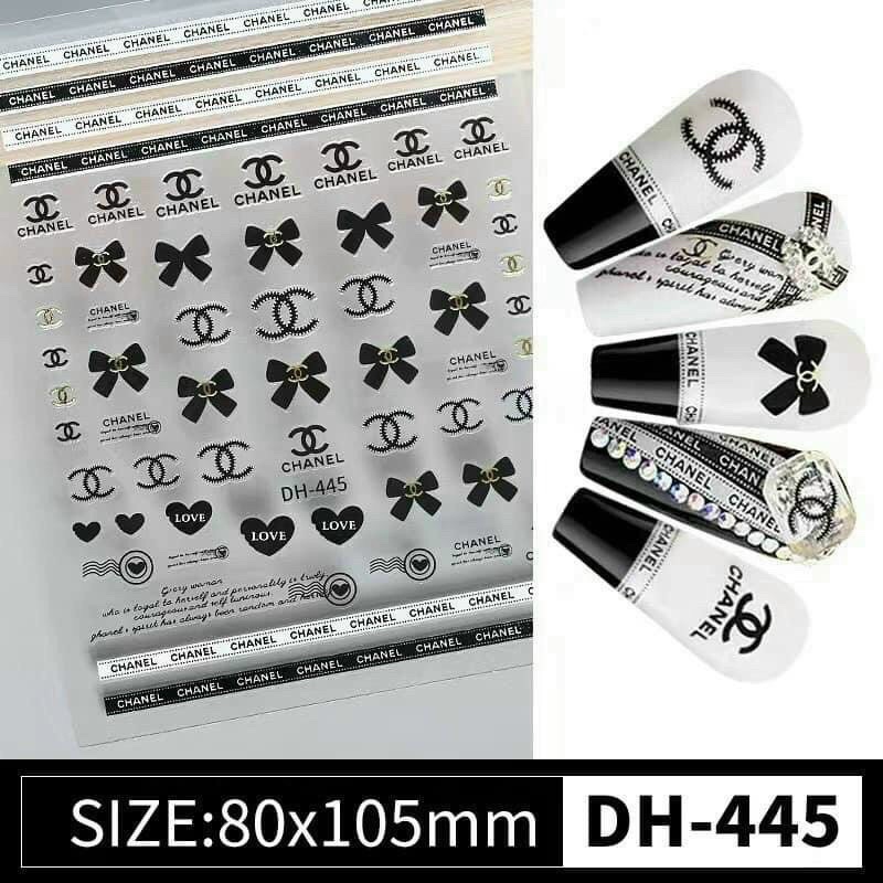 Sticker nơ thương hiệu dán móng, channel, dior, LV, ysl