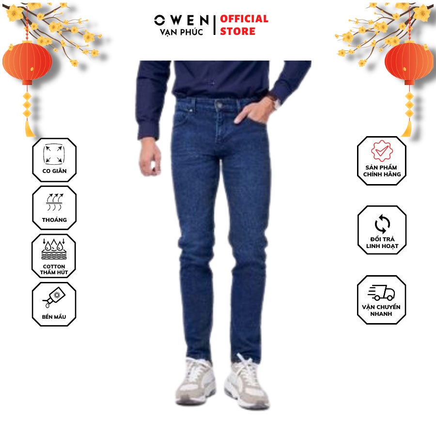 Quần Jeans OWEN QJSL221492 Xanh Đậm Thiết Kế Form Đứng Thanh Lịch Sang Trọng Chất Liệu Vải Denim Cao Cấp
