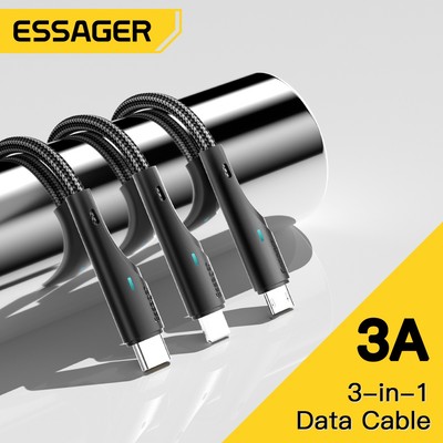 Dây cáp sạc nhanh ESSAGER 3 trong 1 cổng MICRO USB Type C