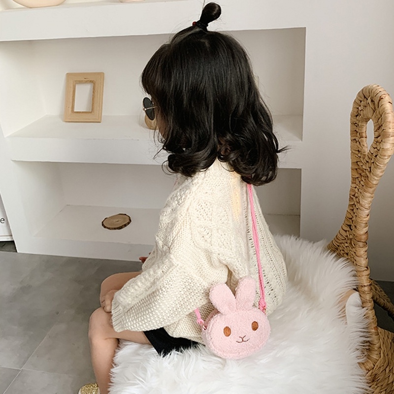Túi Đeo Chéo Bằng Vải Bông Mềm Hình Thỏ Dễ Thương Có Khóa Kéo Cho Bé Gái