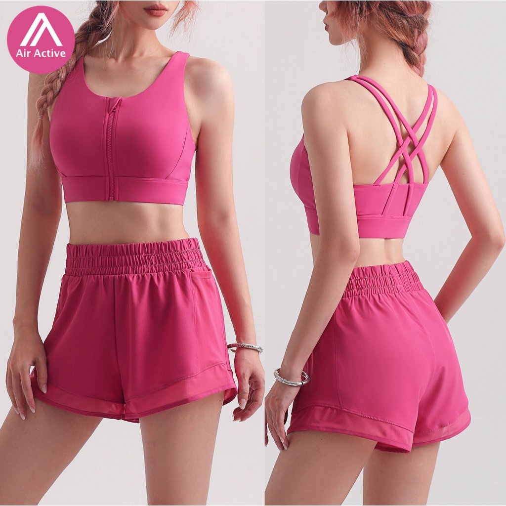 Áo ngực thể thao AIRACTIVE LEISURE YKK có khóa kéo phía trước và dây bắt chéo sau lưng thời trang