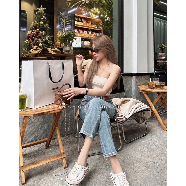 Quần jean ống đứng mác da full gấp, chất bò co giãn,cạp cao hack dáng-Minxy shop