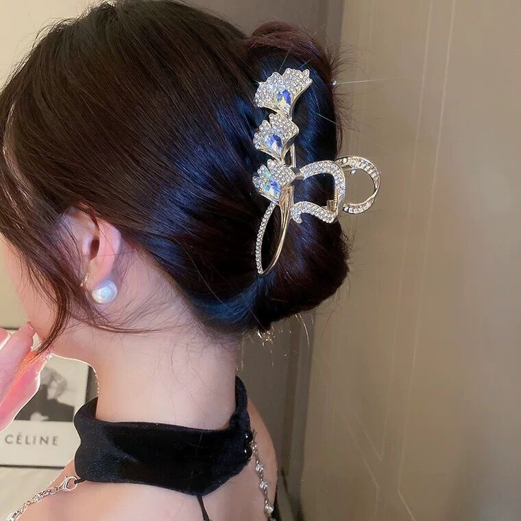 Kẹp Tóc Kim Loại Hình Lá Đính Đá Thời Trang Cho Nữ CHLINS