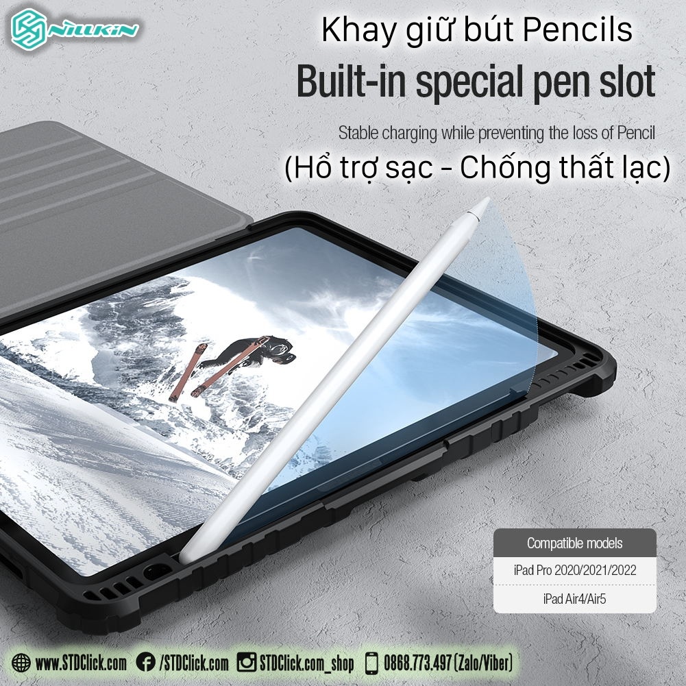 BAO DA IPAD PRO M2 12.9 - M1 12.9 - M2 11 2022 - M1 11 2021 - 11 2020 - AIR 10.9 - 12.9 NILLKIN BUMPER SNAPSAFE CH.HÃNG