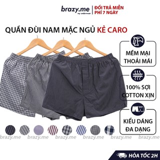 Combo 3 quần đùi nam chất cotton mặc nhà, quần ngủ nam vải mềm kẻ sọc và kẻ caro cao cấp