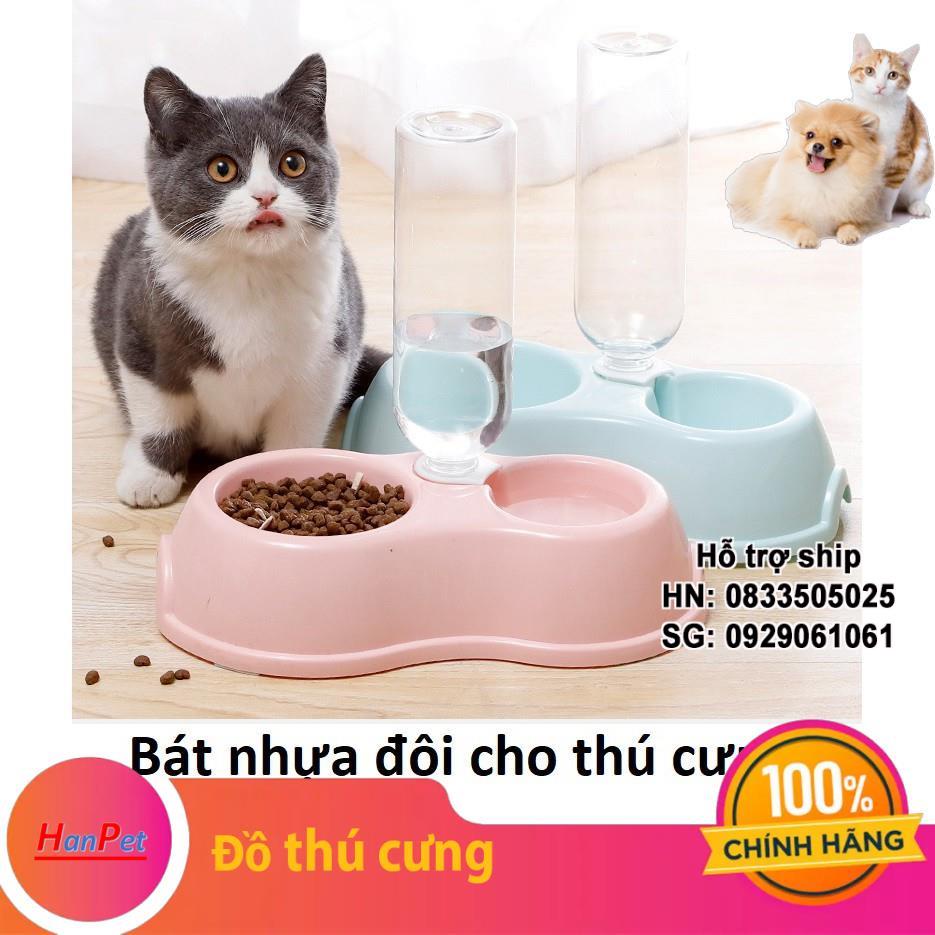 Bát nhựa đôi tự động thú cưng (2 loại) bát ăn/ uống chó mèo tự động có gen vặn chai