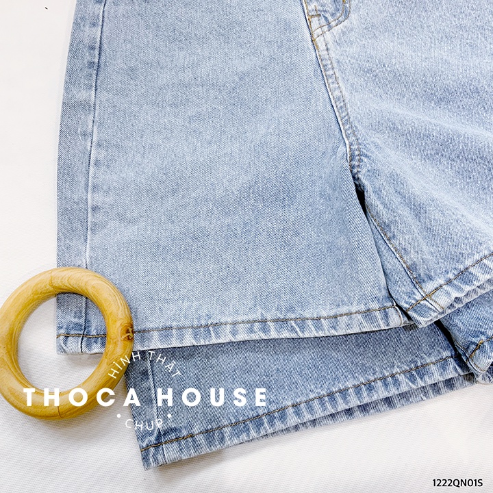 Quần jeans short ngố lai nút lưng kiểu trơn xanh nhạt 064 THOCA HOUSE có size, trẻ trung năng động, dễ phối đồ