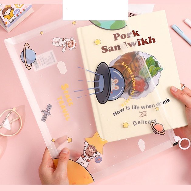 File đựng tài liệu túi zip K74 khổ A4 Túi clear bag đựng giấy tờ hồ sơ có khóa kéo dễ thương Butdep.