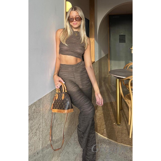 Bộ Trang Phục 2 Mảnh Áo Cổ Cao Không Tay + Quần Short Lưng Cao Thời Trang Nữ