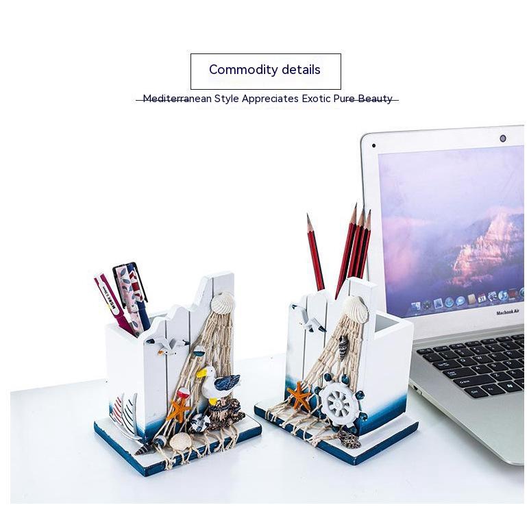 Giá Đỡ Bút Bằng Gỗ Để Bàn Trang Trí Nhà Cửa Phong Cách Địa Trung Hải