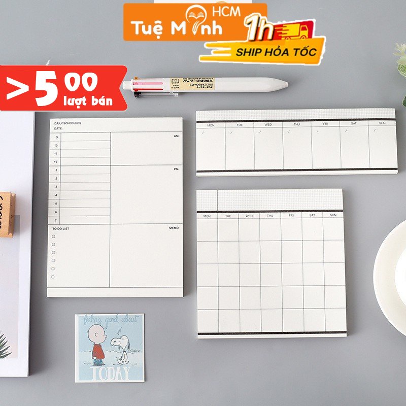 Tập 50 tờ note thời khoá biểu xinh xắn tiện lợi, giấy ghi chú lập kế hoạch planner Vpp Tuệ Minh