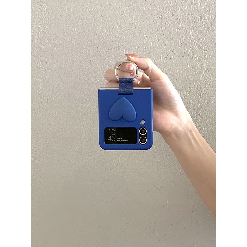 Ốp Điện Thoại Màu Trơn Có Vòng Đỡ Hình Trái Tim 3D Sang Trọng Cho Samsung Galaxy Z Flip 3 4 5G Z Flip3 Flip4 Zflip4