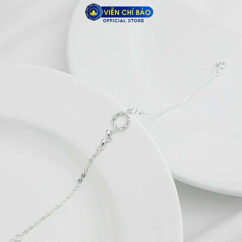 Lắc tay tròn đính đá lá chất liệu bạc 925 thời trang phụ kiện trang sức nữ Viễn Chí Bảo L400729