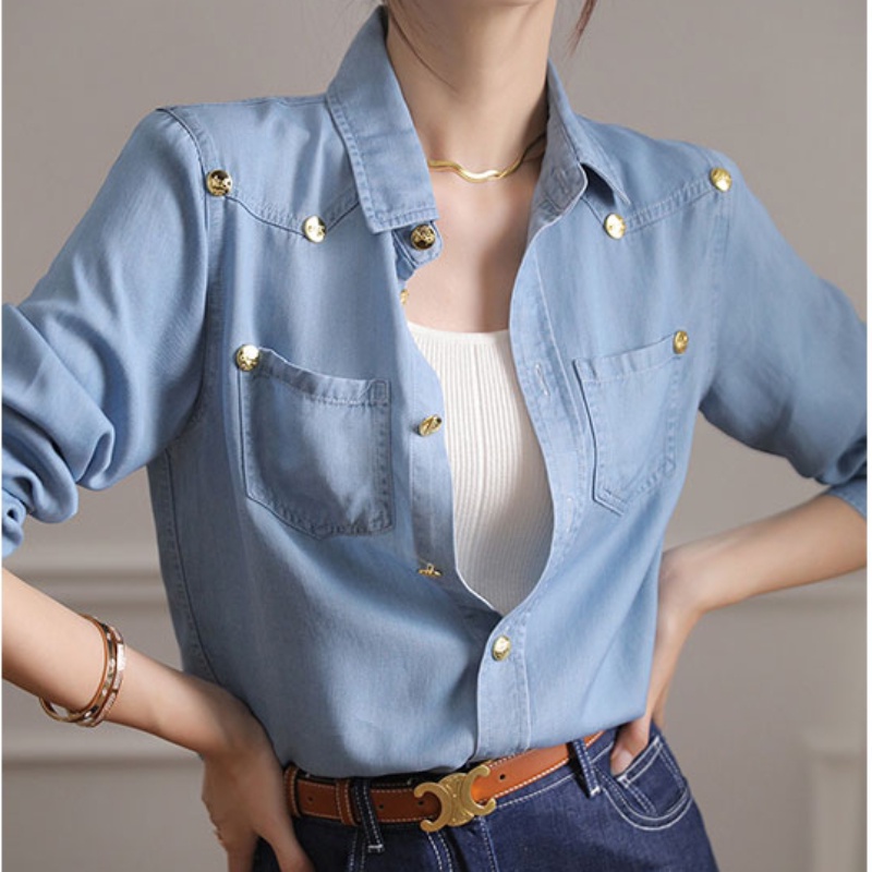 Áo Sơ Mi Denim Tay Dài Dáng Rộng Thời Trang Cao Cấp Dành Cho Nữ