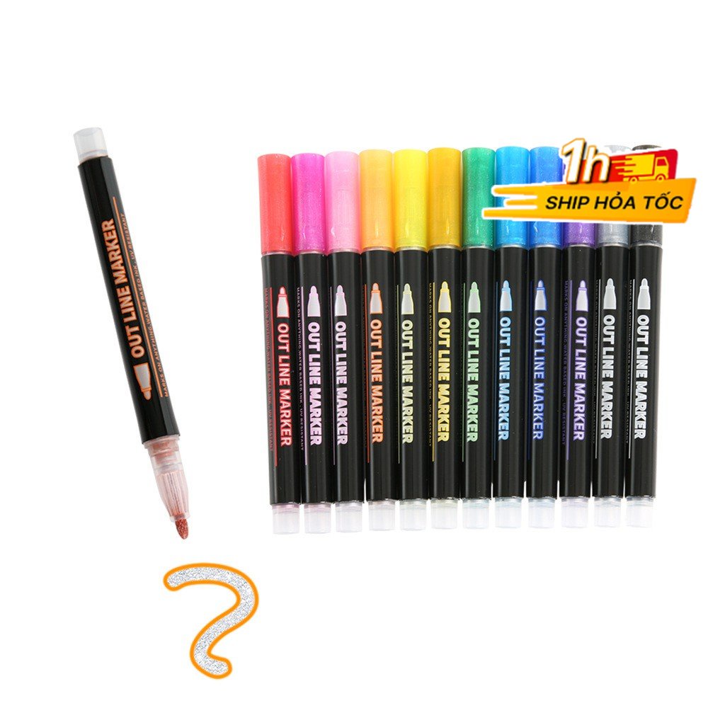 Bút nhũ có nét viền chữ sẵn outline marker nổi bật, bút kim tuyến ghi nét viền B06 Tuệ Minh
