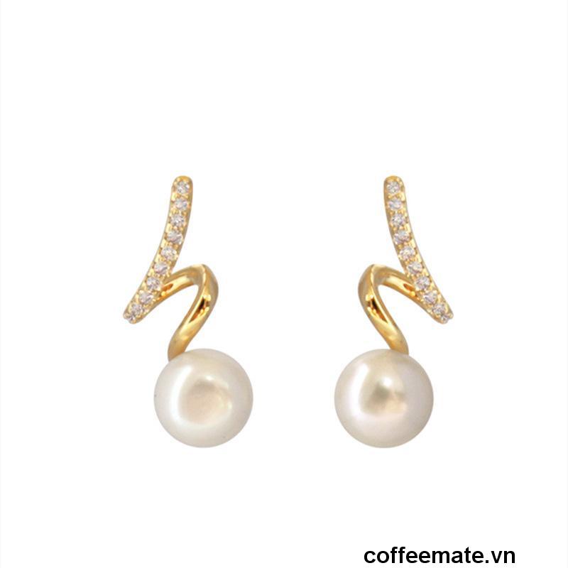【coffeemate】⚡ Bông Tai Mạ Bạc 925 Đính Ngọc Trai Nhân Tạo Phong Cách Hàn Quốc Sang Trọng Dành Cho Nữ 2022