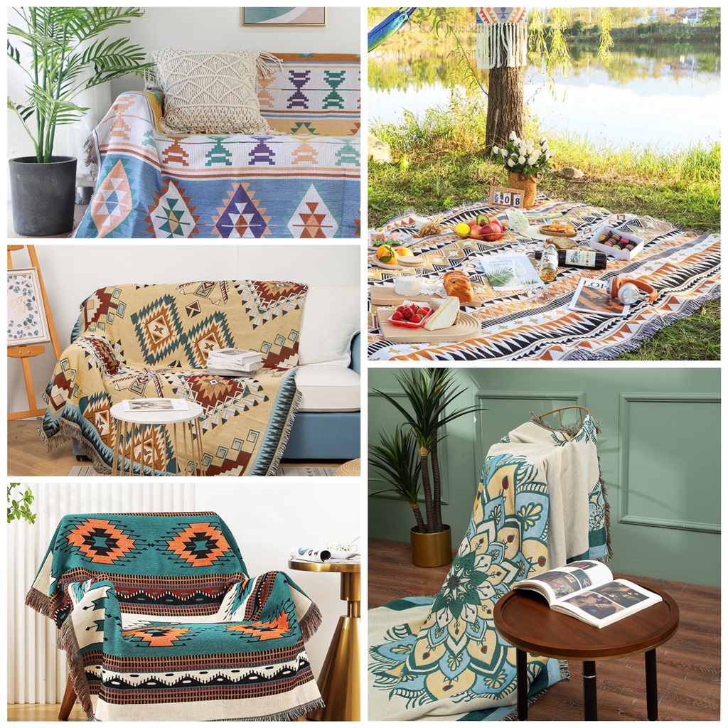 Thảm sofa, trải sàn thổ cẩm cotton size 2m2*1m6 đa năng thảm decor Vintage