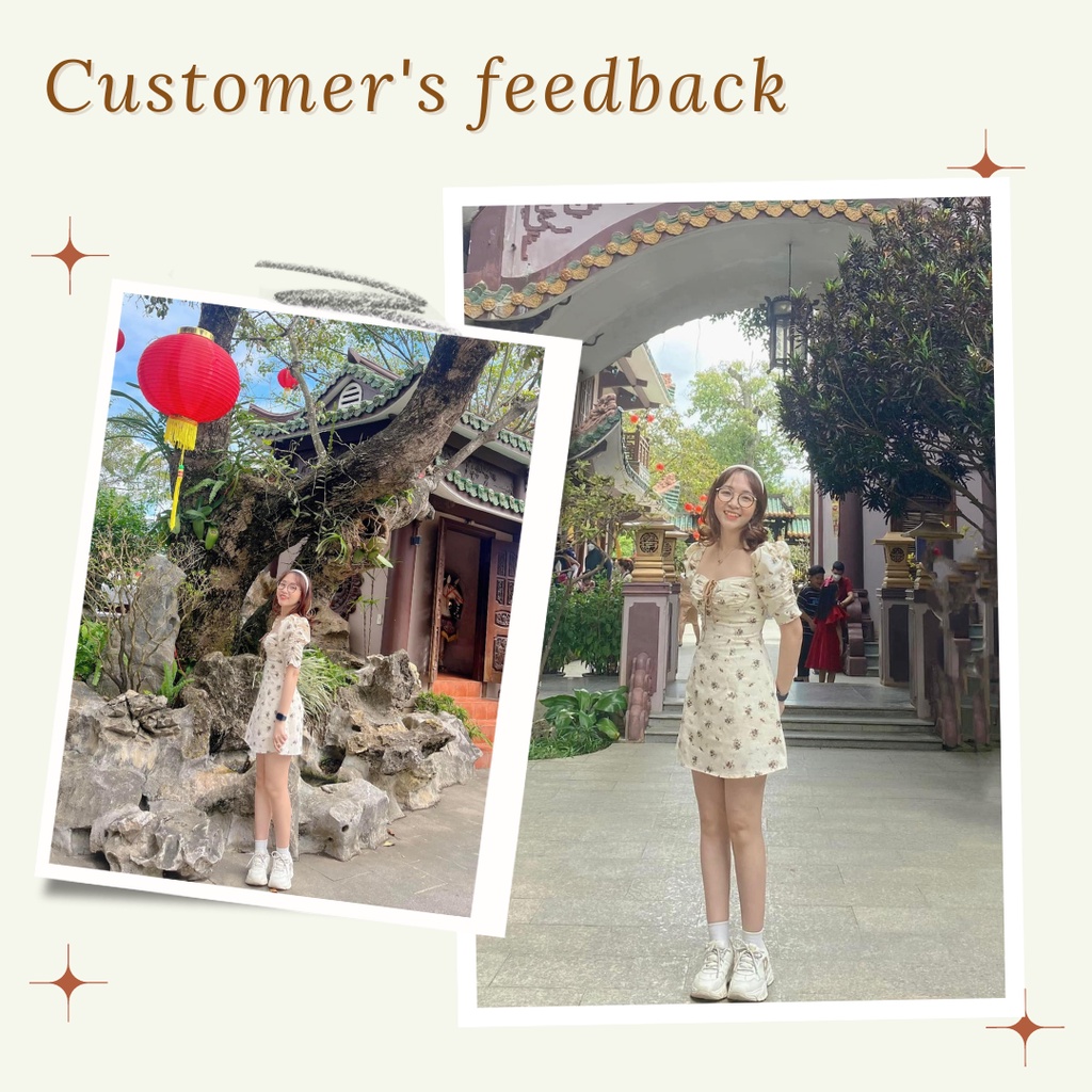 JOLIN | 𝗝𝗔𝗡𝗘 𝗗𝗥𝗘𝗦𝗦 - Váy tone kem nâu tây xếp ly ngực tay lửng họa tiết hoa hồng sang trọng