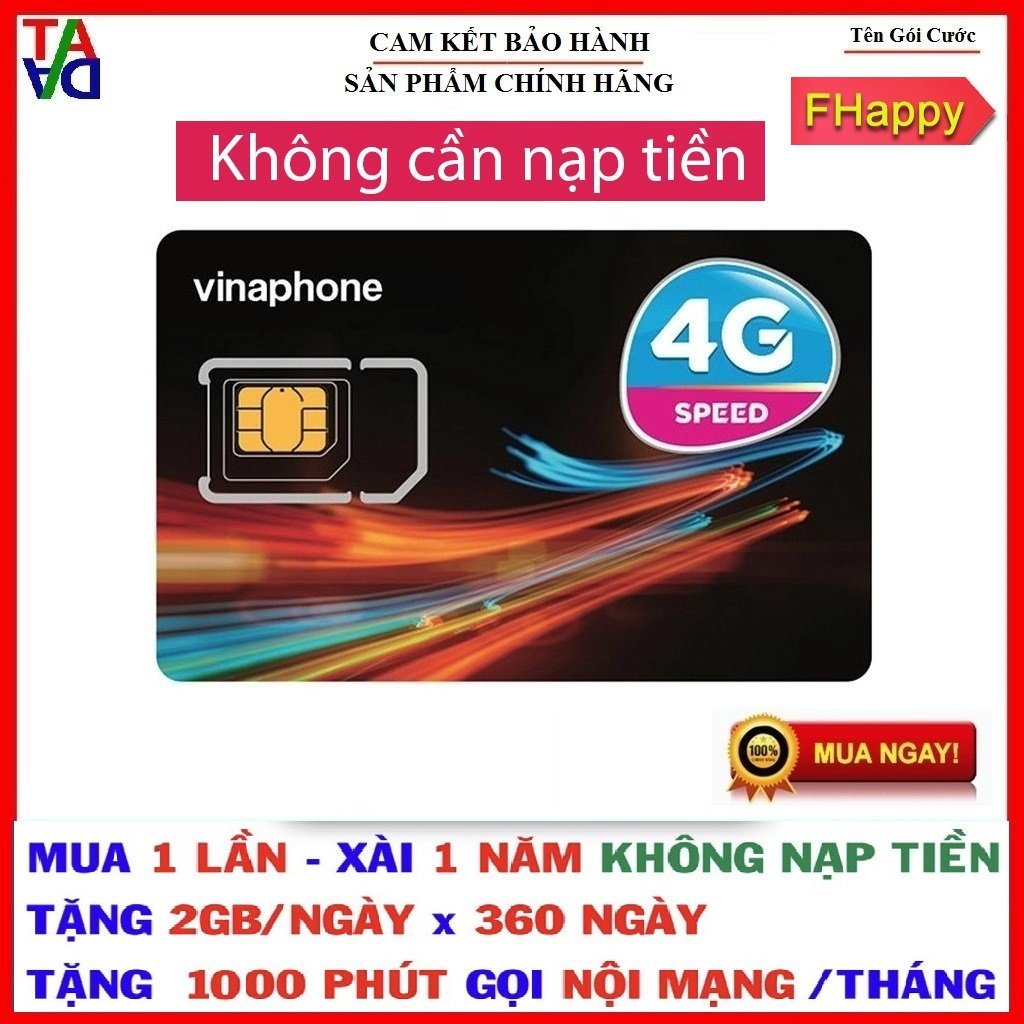 Sim Fhappy tặng 120Gb / tháng tặng 1000 phút gọi nội mạng vina