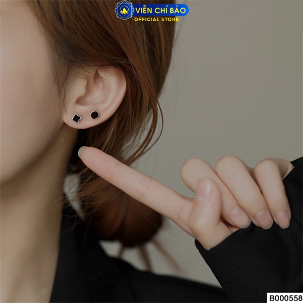 Bông tai chốt vặn nhiều hình dáng đen nhỏ chất liệu bạc Thái 925 thời trang phụ kiện trang sức nữ Viễn Chí Bảo B000558