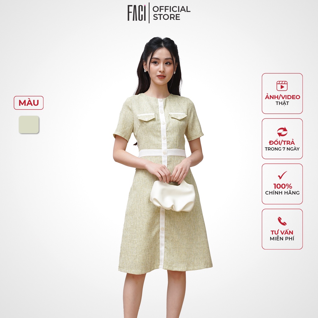 Váy Nữ FACI Keisa Dáng A Thiết Kế Cổ Tròn Ngắn Tay Có Lót Trong Chất Liệu Dạ Mặc Đi Chơi, Đi Tiệc FA235
