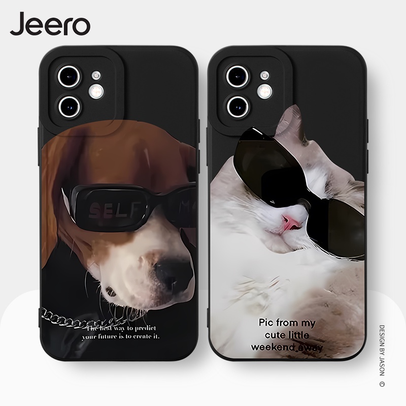 Ốp điện thoại JEERO đen mèo chó chống bẩn ngộ nghĩnh ngầu độc lạ hoạt hình cặp đôi dễ thương đẹp mềm Cho iPhone 14 13 12 11 Pro Max SE 2020 X XR XS 8 7 ip 6S 6 Plus kute HFE1800