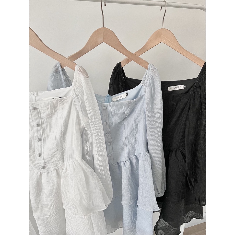 Đầm váy nữ xếp tầng tay phồng tiểu thư có lớp lót bên trong vải tơ sóng nhẹ nhàng V14 | BigBuy360 - bigbuy360.vn