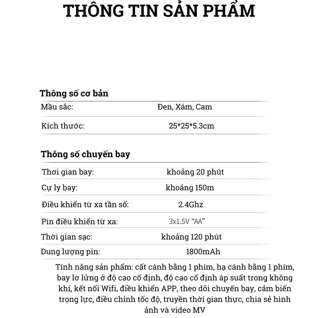 Flycam 4K Drone Pro, FIycam Mini Giá Rẻ Trang Bị Camera Kép 4K, Pin 1800mAh