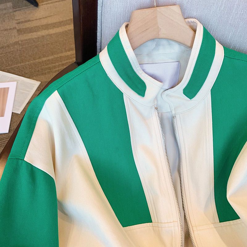 Áo Khoác Bóng Chày Thêu Chữ Màu Sắc Tương Phản Phong Cách Retro Mỹ