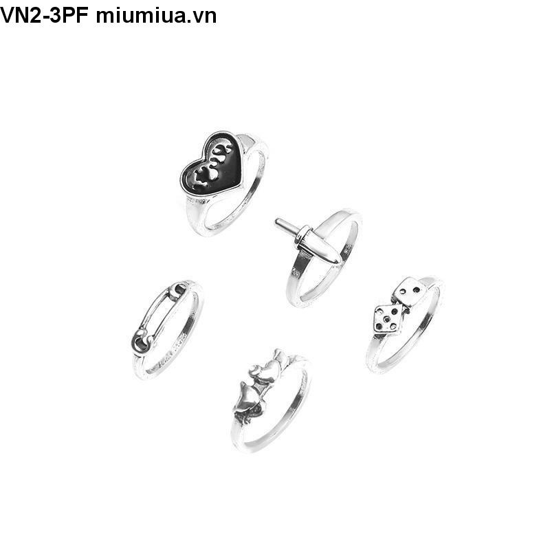 INS Nhẫn kim loại cổ điển Bộ 5 mảnh Retro cho nam và nữ