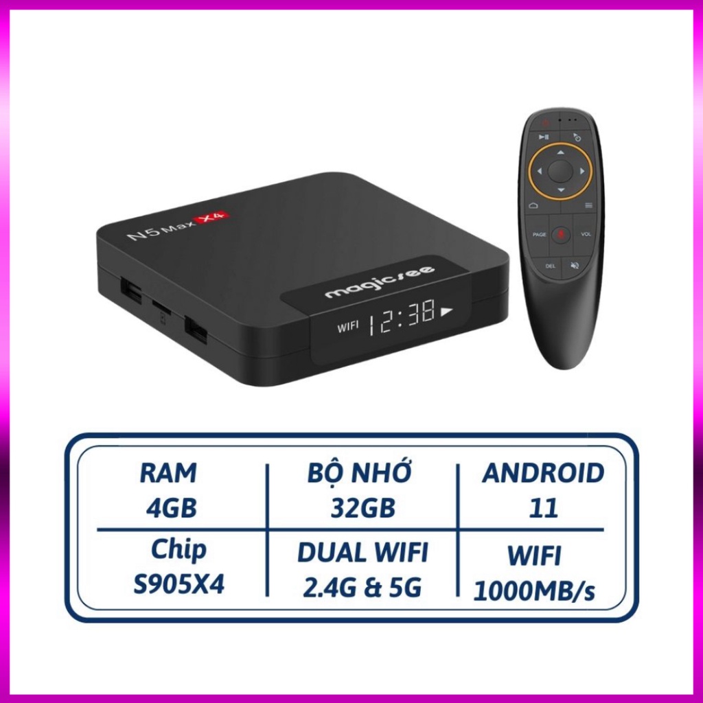 Android tivi box Magicsee N5 max X4 - Chip S905X4 , Android 11 , Ram 4GB , bộ nhớ 32GB , phiên bản 2022