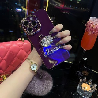 Ốp Điện Thoại Dẻo Màu Tím Kèm Quả Cầu Bông Thời Trang Cho Iphone 14 13Pro XSmax XR 12Promax