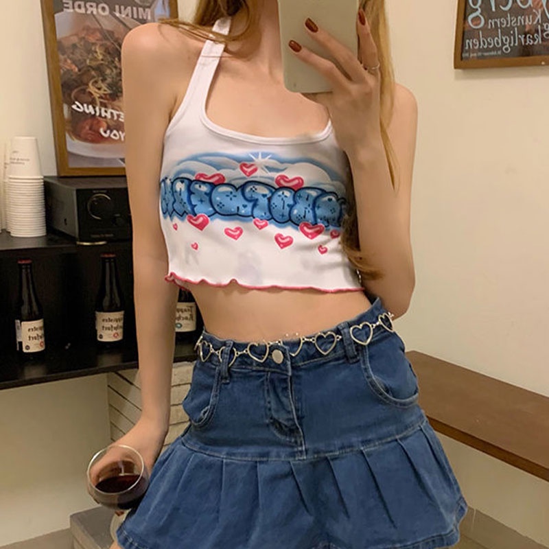 Áo hai dây XINLANYASHE in họa tiết thời trang phong cách Hàn Quốc gợi cảm dành cho bạn nữ