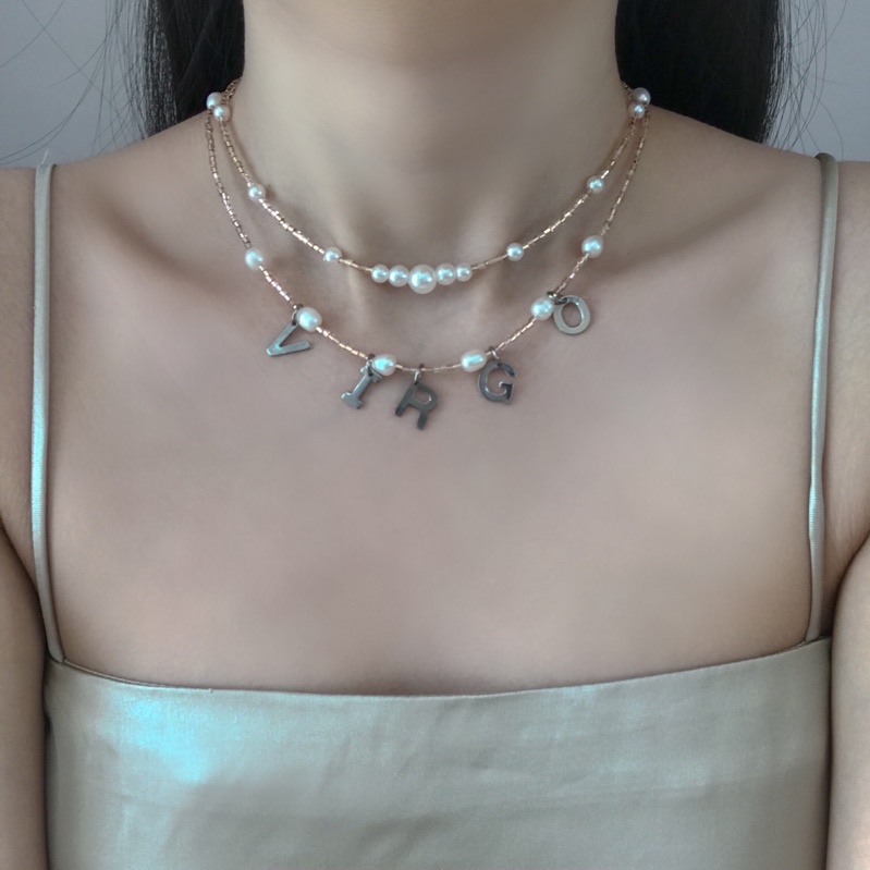Dây Chuyền Hạt Trai Custom Charm Chữ Màu Nude