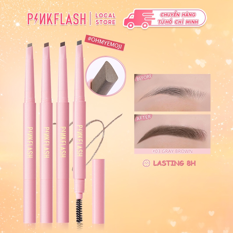 PINKFLASH OhMyEmoji Bút Kẻ Lông Mày Dễ Tán Chống Nước Giữ Màu Lên Đến 8 Tiếng Tích Hợp Đầu Cọ Chải Tiện Dụng 30g