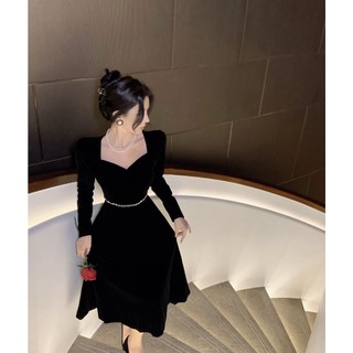 Đầm Váy Nhung Xòe Dáng Dài Maxi Thiết Kế Đơn Giản Dây Xích Ở Eo Cổ V Công Chúa Phong Cách Sang Trọng Quyến Rũ Dự Tiệc