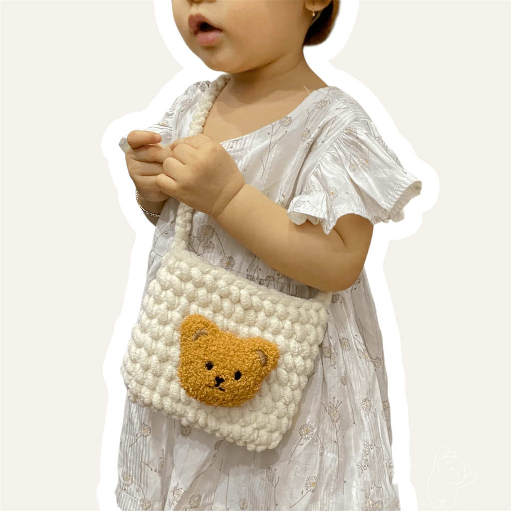 Túi đeo chéo Túi lì xì cho bé Túi len handmade gấu bông