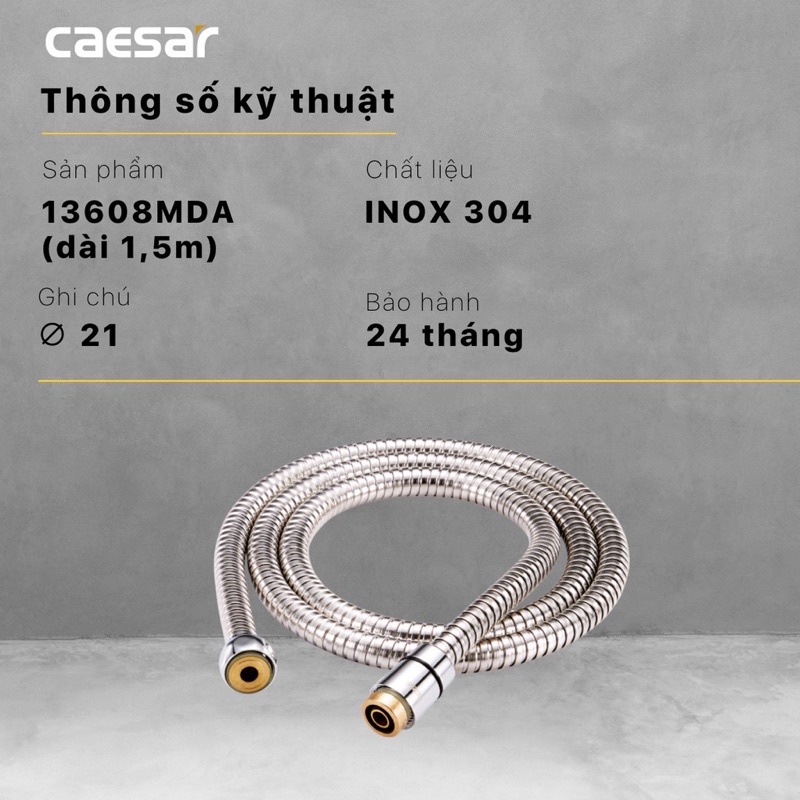 Bộ phụ kiện sen tắm inox Caesar: dây sen dài 1m5, tay sen, gác sen - chính hãng